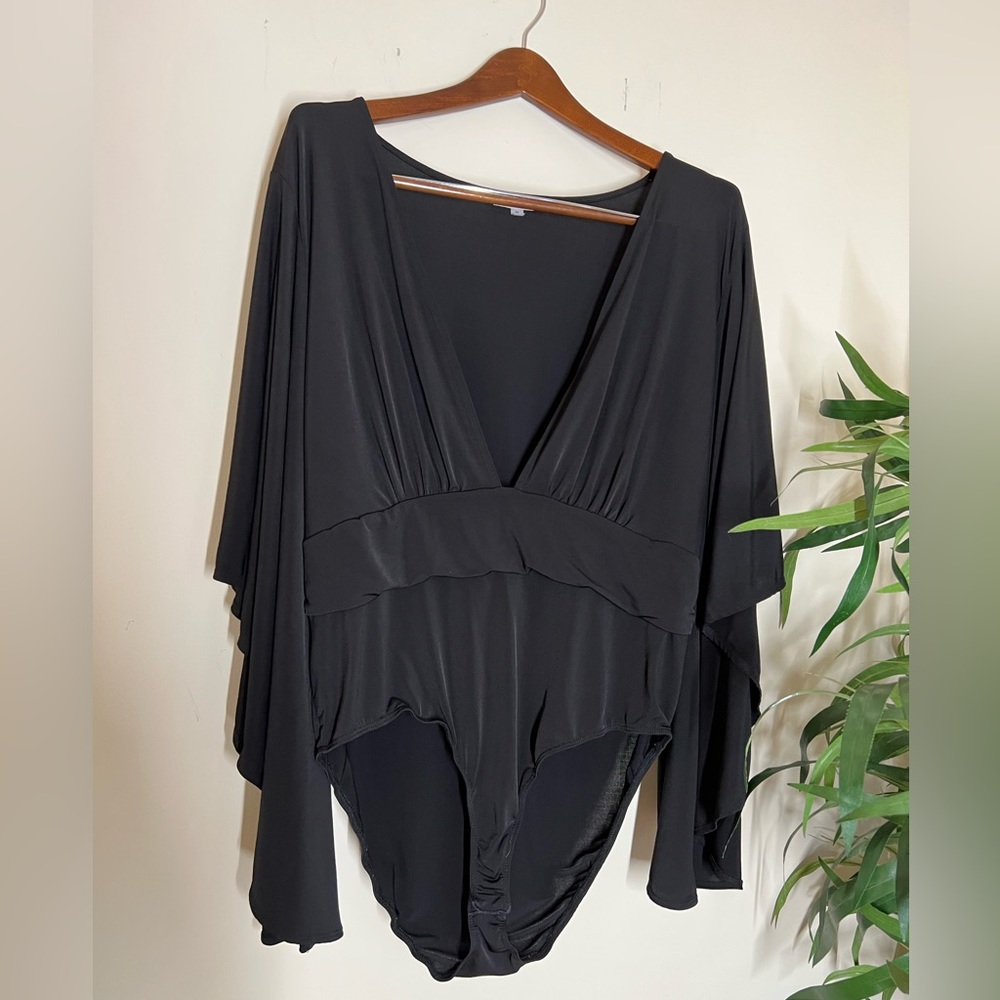 Black Bodysuit with Butterfly Winged Sleeves